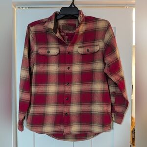 Orvis Flannel Check Plaid Classic Collection Shirt Red Beige Size M